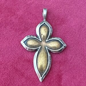 James Avery CROSS Sterling & Brass Pendant Retired 2’ Modernist Big Bale 0684 P